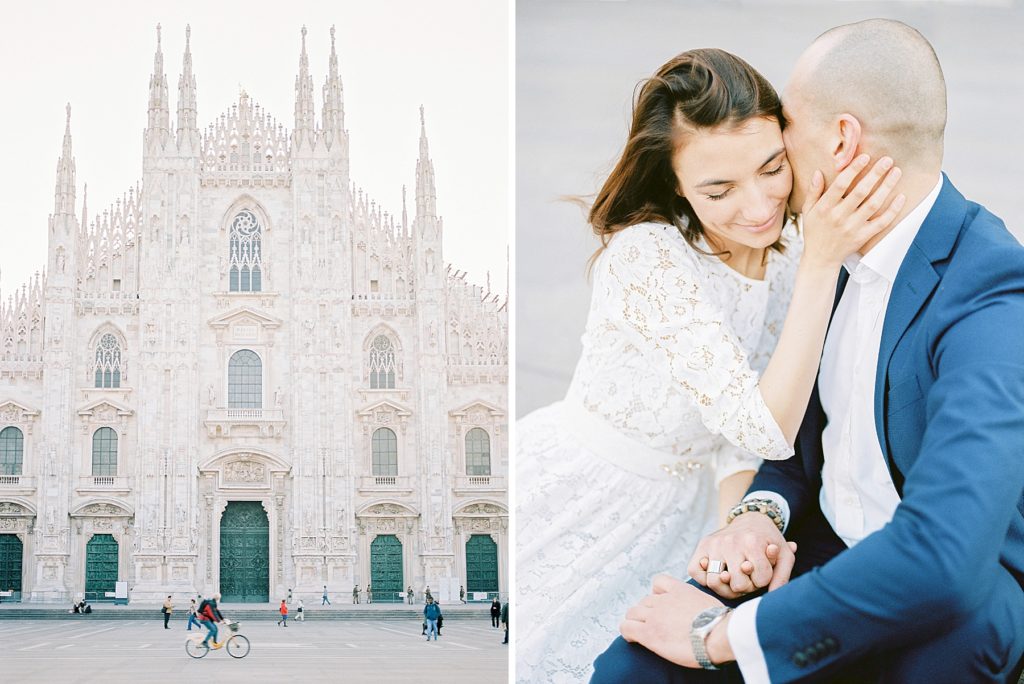 fine art film after wedding photo shooting in Milano, Duomo di Milano